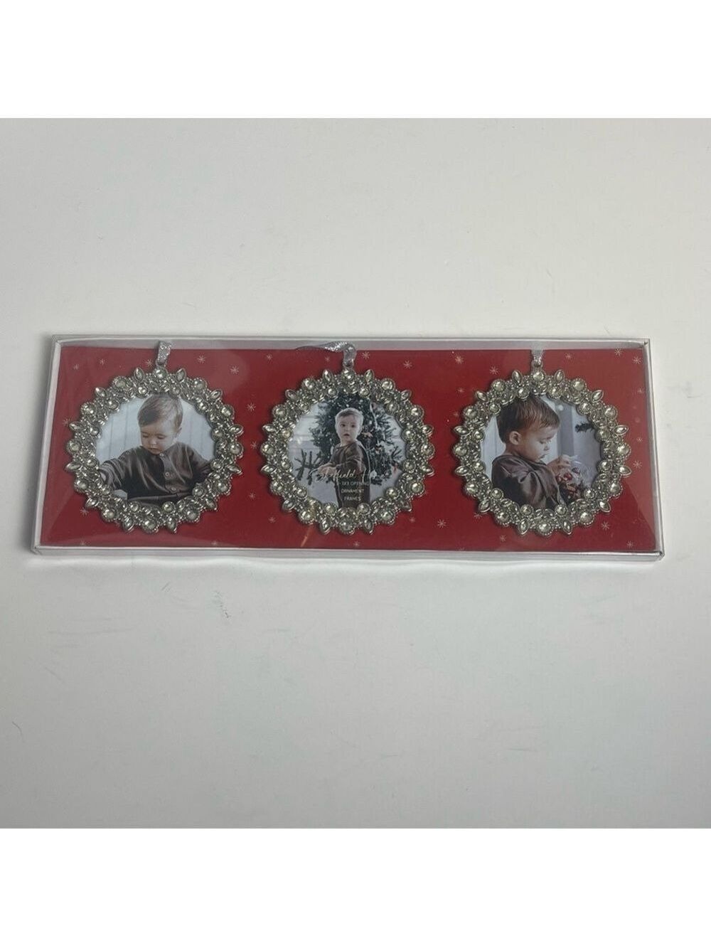 Sheffield Home Jeweled Christmas Ornament Photo Frames - Set of 3 Silver